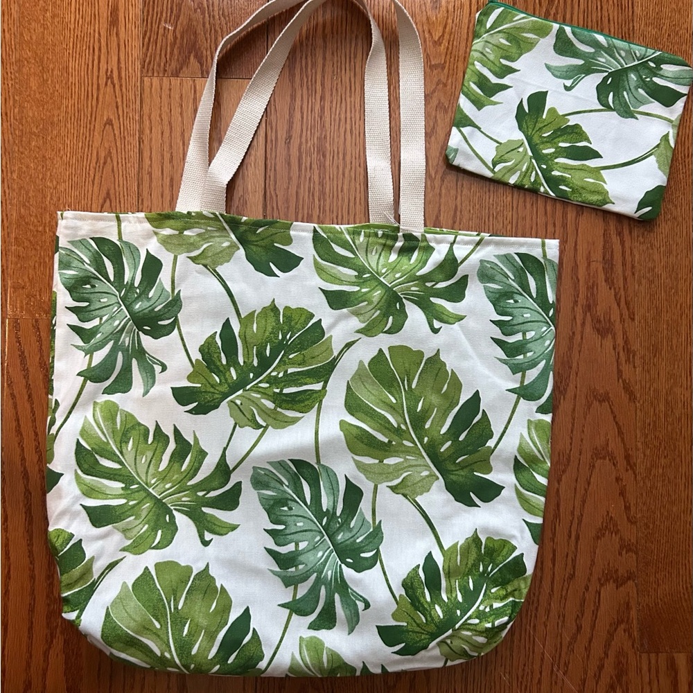 Palm Print Tote Bag with Pouch